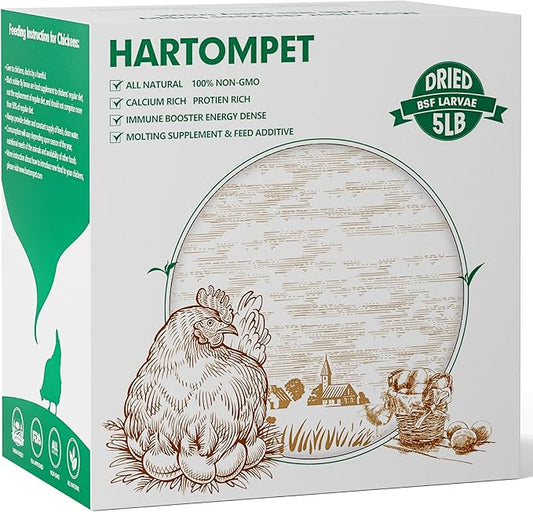 Dried BSF Larvae for Chickens - Non-GMO Poultry Feed Supplement, 85X More Calcium Than Mealworms, 5LB Grub Worms Perfect for Molting & Laying Hens, Ducks, and Wild Birds