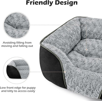 INVENHO Medium Dog Bed Rectangle Washable Orthopedic Soft Calming Sleeping Pet Cuddler with Anti-Slip Bottom