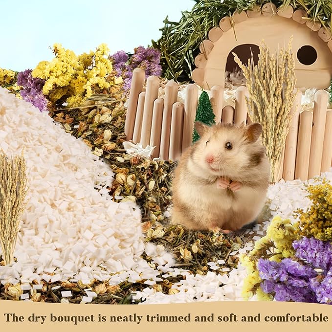 Sukh 60Pcs Nature Flower Herb Hamster Bedding - Cage Enclosure Habitat Decor Mate Small Animal Natural Ear of Grain Sprays for Syrian Dwarf Hamsters Gerbils Rabbit Other Pets