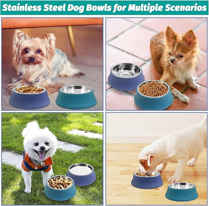kathson 2PCS Stainless Steel Dog Bowls Set Removable no tip Puppy Food and Water Feeder Bowl Basic Metal Small Dog Bowls for Dogs Cats Rabbit Guinea Pigs Ferret