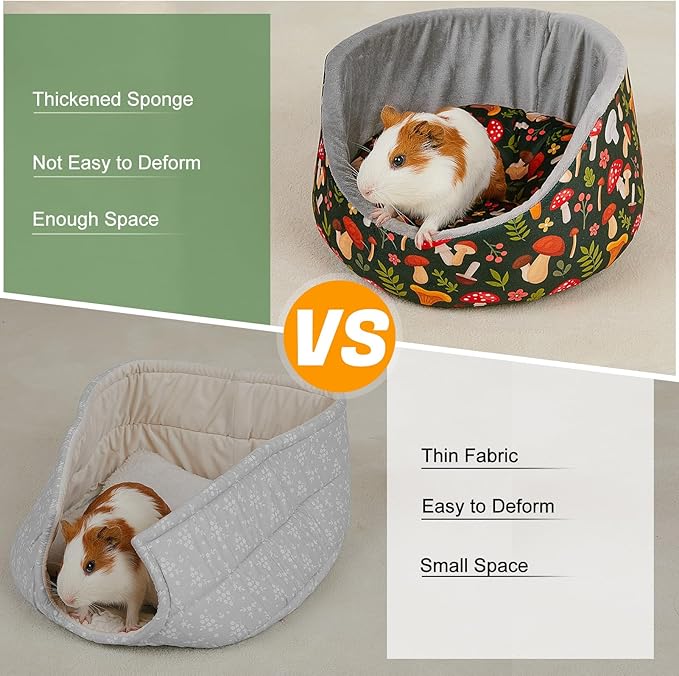 Glittme Guinea Pig Bed Soft Rabbit Beds with Thick Removable Mat Bunny Beds Machine Washable Guinea Pigs Accessories Cozy Guinea Pigs House for Rabbit, Ferret, Round Cuddler Cup Bed