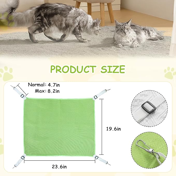 2 Pack Cat Hammock for Cage,Adjustable Breathable Durable Space-Saving Cozy Mesh Pet Hanging Bed Swing for Cats,Ferret,Puppy,Rabbits,Small Animals Green L