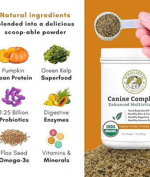 Wholistic Pet Organics Canine Complete - Dog Multivitamin Powder - 1 Lb - Daily Dog Vitamins and Supplements for Homemade Food - Immune System, Skin, Coat & Overall Health - Small and Large Breed