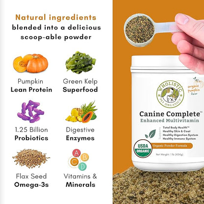 Wholistic Pet Organics Canine Complete - Dog Multivitamin Powder - 1 Lb - Daily Dog Vitamins and Supplements for Homemade Food - Immune System, Skin, Coat & Overall Health - Small and Large Breed