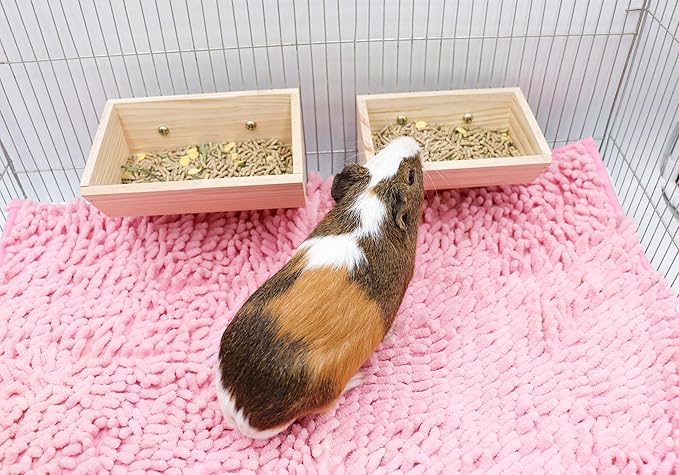 2 Pcs Guinea Pig Feeder Box, Wooden Small Animal Food Feeder, Hanging Rabbit Food Bowl, Small Animal Cage Accessories, Suitable for Rabbit Bunny Chinchilla Guinea Pig Hamster