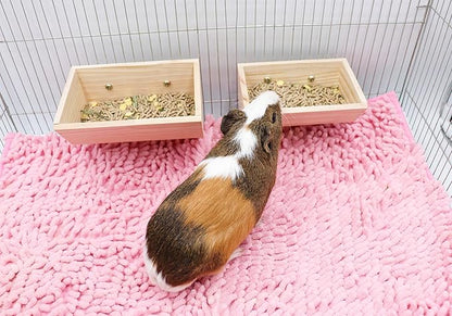 2 Pcs Guinea Pig Feeder Box, Wooden Small Animal Food Feeder, Hanging Rabbit Food Bowl, Small Animal Cage Accessories, Suitable for Rabbit Bunny Chinchilla Guinea Pig Hamster