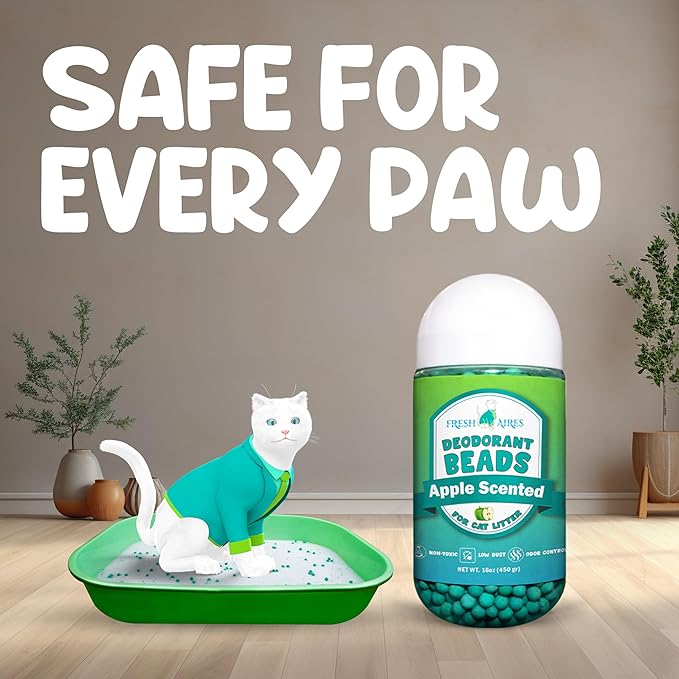 Cat Deodorant Beads - Green Apple Scent, Low-Dust & Non Toxic Litter Box, Superior Odor Control, Pet Safe Kitty Litter Deodorizer - Cat Litter Scent Deodorizer for Cleaner Air