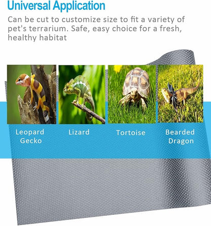 Bearded Dragon Tank Accessories, Reptile Terrarium Liner Substrate for Leopard Gecko, Snake, Lizard and Tortoise, Non-Adhesive Reptile Carpet Bedding for Reptile Tank, Grey