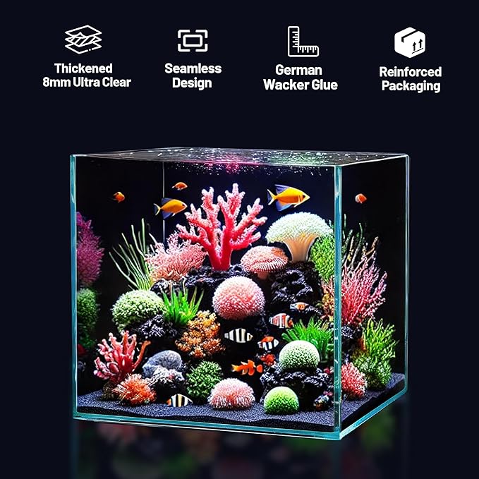 Ultra Clear Glass Fish Tank 31.5 Gallon, 8mm Thickened Rimless Aquarium Tank Low Iron, Large Big Aquarium 19.7in x19.7in x 19.7in