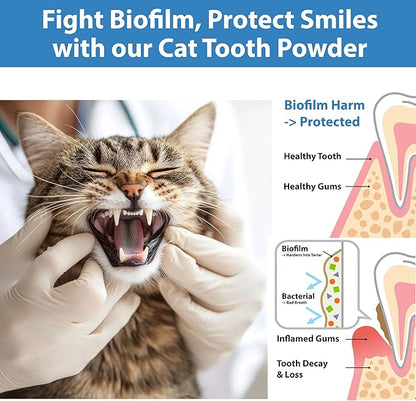 Cat Dental Care Powder Bad Breath Treatment for Cats Teeth, Mouth, Gums & Gut, Plaque Off,Tartar Control, Help Feline Gingivitis and Stomatitis, with Natural Extracts & Probiotics