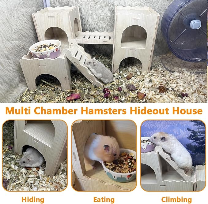 Hamster Hideout House Multi Chamber Rat Hide Hut Castle Large Climbing Playground Exploring Labyrinth Tunnel Toy for Syrian Dwarf Gerbils Hamsters Mice (Pattern A)