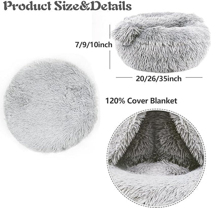 ShinHye Small Dog Bed Cat Bed Dog Bed with Blanket Plush Fluffy Hooded Dog Bed, Small Dog beds with Cover Cozy for Indoor Cats, Blanket Dog Beds Calm Anti-nxiety Dog Bed Washable