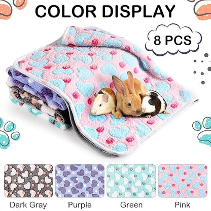 Tudomro 8 Pcs Guinea Pig Bedding Cage Liners Bulk Blankets Small Animal Flannel Throw Bedding Waterproof Absorbent Reusable Pet Pee Sleep Mat Pad Cover for Hamster Ferret(Heart,16 x 24 Inch)