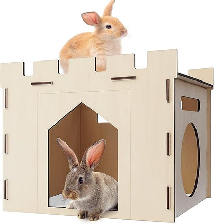 HIIMALEX Large Sturdy Bunny House with Spacious Balcony Hidey Detachable Playhouse for Rabbit Hideout Castle Tower Toys for Indoor Bunnies Guinea Pig Hamster Chinchilla Gerbil