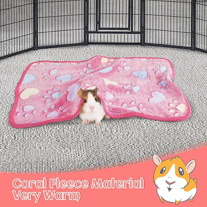 Guinea Pig Blanket, 4 Pack Warm Soft Coral Fleece Small Animal Blankets Washable Pet Cage Liners Sleep Mat Pad Cover for Rabbit Hamster Dog Cat Ferret Chinchilla Hedgehog Bedding, 24" x 16"