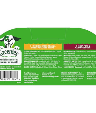 Greenies Smart Topper High Protein Wet Mix-in for Dogs, Chicken, Green Beans, and Sweet Potatoes Recipe & Beef, Peas, and Carrots Recipe Variety Pack, 8 Trays of 2oz.