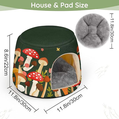 Glittme Guinea Pig Hideout, 2 in 1 Guinea Pig Bed with Removable Pad, Washable Bunny Bed, Foldable Guinea Pig Accessories for Guinea Pig Cages, Guinea Pig, Bunny, Hamster, Hedgehog, Rabbit,Mushroom