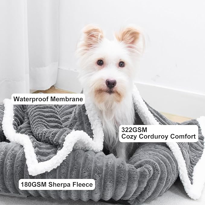 Waterproof Pet Blanket Soft Calming Dog Blanket Cozy Sherpa Fleece Blanket Reversible Furniture Protector Cover for Small Medium Large Dogs Cats Machine Washable, Drak Grey 30x40 in