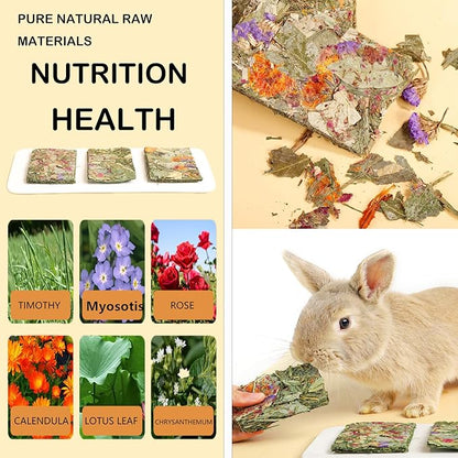 Rabbit Toys 24pcs Bunny Toy Guinea Pig Treats Timothy Hay Chew Toys Chips with Herbal Flowers Hamster Snacks Chinchillas Gerbils for Teeth Apple Sticks Sweet Bamboo