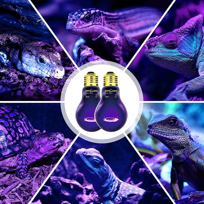 REPTI ZOO 2PCS Reptile Night Heat Lamp, 50W Moonlight Heat Bulb Infrared Heating Light Purple Reptile Heat Lamp Night Bulb for Bearded Dragon, Lizard, Snake, Turtle