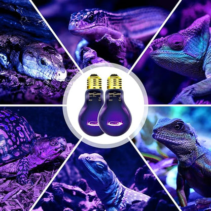 REPTI ZOO 2PCS Reptile Night Heat Lamp, 50W Moonlight Heat Bulb Infrared Heating Light Purple Reptile Heat Lamp Night Bulb for Bearded Dragon, Lizard, Snake, Turtle