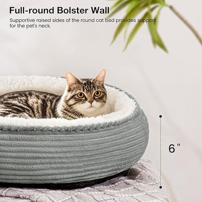 Love's cabin Round Donut Cat and Dog Cushion Bed, 20in Pet Bed for Cats or Small Dogs, Anti-Slip & Water-Resistant Bottom, Super Soft Durable Fabric Pet beds, Washable Luxury Cat Dog Bed Stripe Grey