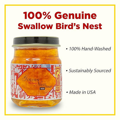 Golden Nest Premium Bird Nest Soup, Swallow Bird Nest 100% Natural - Made in USA, (燕窩) 6 bottles x 75ml (2.5 oz.) (1 box = 6 bottles x 75ml, Red)