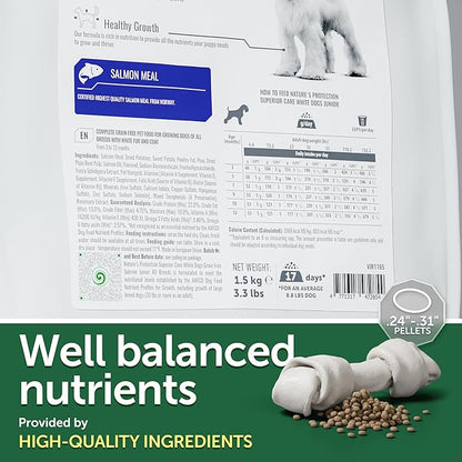 Nature's Protection Small & Large Breed Puppy Food Dry - Grain Free, High Protein, Anti-Tear Stain Formula - Dog Kibble for All Breeds with White or Light Fur (Superior Care - Salmon, 3.3 lb)