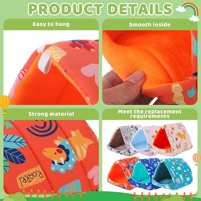 Ripeng 6 Pcs Guinea Pig Hideout Guinea Pig Bed House Rabbit Tunnel Washable Small House Cage Accessories for Hedgehog Mouse Chinchillas Hamster Ferrets Bearded Rats(7.9inch Ocean Park)