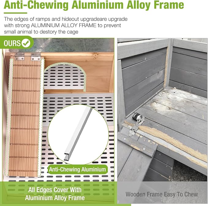 GUTINNEEN Guinea Pig Cages with Anti Chewing Sturdy Plastic Floor and Cool Zinc Plate, Indoor Rabbit Hutch with Hideout and PVC Platform, Elevated Legs Hamster Cage 36.6" L (Nature)