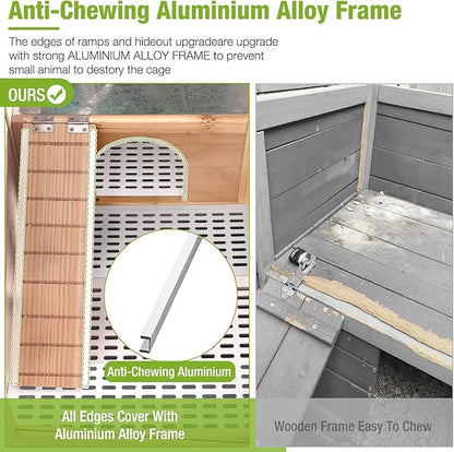 GUTINNEEN Guinea Pig Cages with Anti Chewing Sturdy Plastic Floor and Cool Zinc Plate, Indoor Rabbit Hutch with Hideout and PVC Platform, Elevated Legs Hamster Cage 36.6" L (Nature)