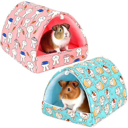 UPINS 2 Pack Guinea Pig Bed, Guinea Pig Hideout Washable Small Animal House Cage Accessories for Dwarf Rabbits Chinchillas Hamsters Hedgehogs Ferrets Bearded Dragons and Rats