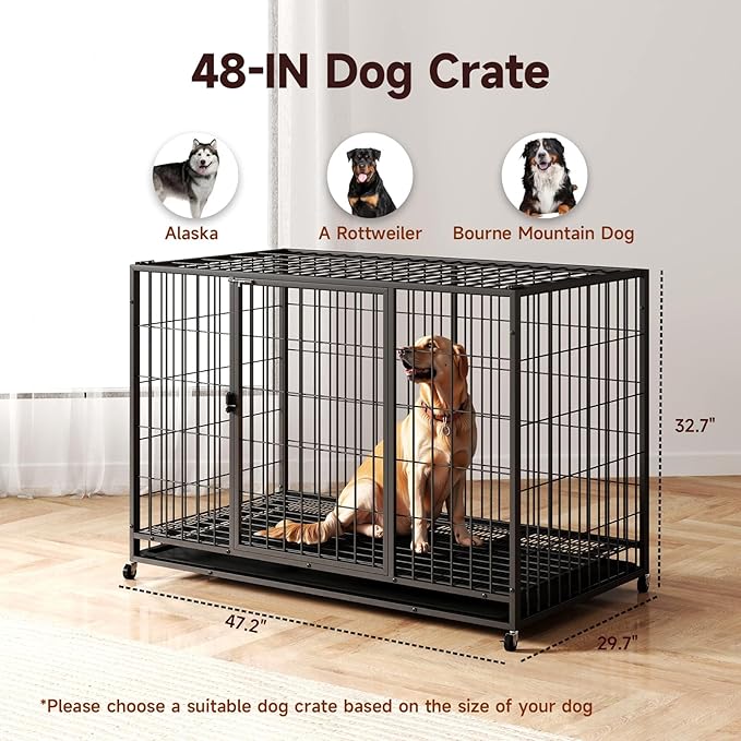 48 inch Metal Wire Dog Crate for Large Dogs with Tray, Double Door, Puppy Dog Playpen for Yard Indoor Outdoor Use,XL Dog Cage Kennel