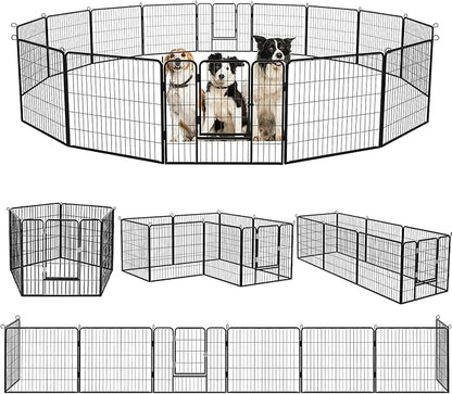 OFIKA Heavy Duty Metal Dog Playpen for Medium/Small Animals, 16 Panels 32" Height x 27" Width, Dog Fence Exercise Pen with Doors, Pet Puppy Outdoor Playpen Pen for Outdoor, Indoor, RV, Camping, Yard