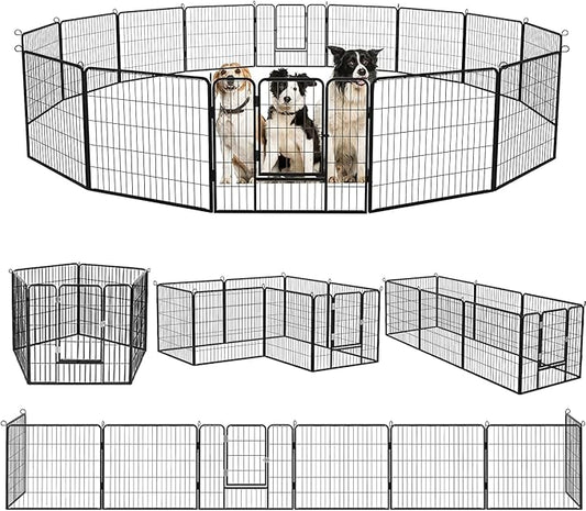 OFIKA Heavy Duty Metal Dog Playpen for Medium/Small Animals, 16 Panels 32" Height x 27" Width, Dog Fence Exercise Pen with Doors, Pet Puppy Outdoor Playpen Pen for Outdoor, Indoor, RV, Camping, Yard