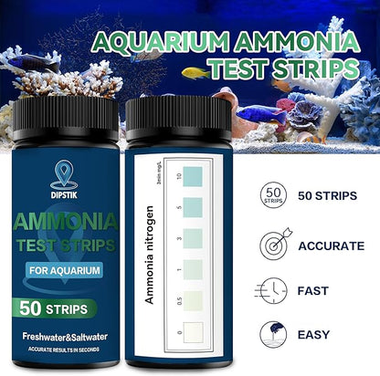 Ammonia Test Strips for Fish Tank,Feshwater & Saltwater Aquarium Water Test Kit (50)