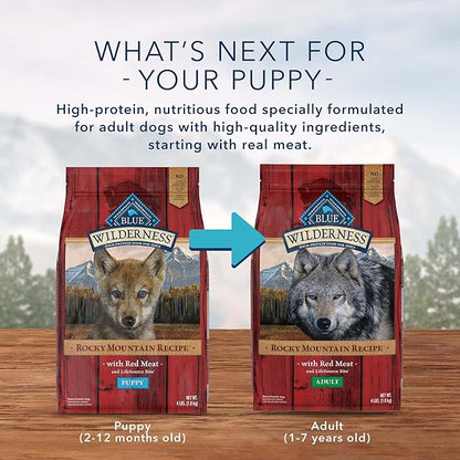 Blue Buffalo Wilderness Rocky Mountain Recipe High Protein, Natural Puppy Dry Dog Food, Red Meat 4-lb