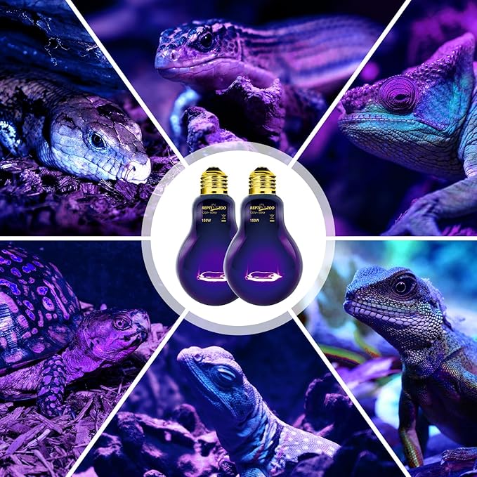 REPTI ZOO 2PCS Reptile Heat Lamp, 150W Night Heat Bulb Moonlight Bulb Purple Infrared Heating Lamp Simulate Natural Moonlight Night Heat Bulb for Reptile Amphibian