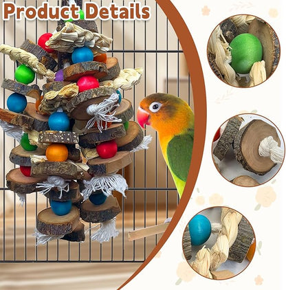 PINVNBY Bird Toys Parrot Toys, Natural Wood Bird Chewing Toys, Parakeet Hanging Toys for African Grey Macaws Cockatoos Eclectus Amazon Small and Medium-Sized Parrot