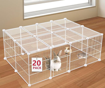 20 Panels Small Animal Playpen, Pet Playpen, C&C Cage for Guinea Pigs, Rabbit/Bunny Cage, Puppy Play Pen, Indoor Outdoor Portable Metal Wire Yard Fence(White)