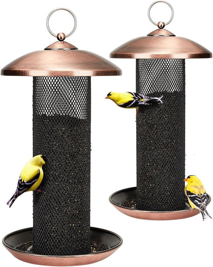 Kingsyard 2 Pack Metal Mesh Tube Bird Feeders for Outdoor Hanging, Finch Bird Feeder for Nyjer/Thistle Seed, 2.5 lbs Large Capacity (Antique Copper)