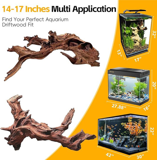 EFFIELER Natural Driftwood for Aquarium Decor – Real Wood Branches Fish Tank, Reptile Habitat, Terrarium, Hermit Crab,Aquatic Pets – Unique Size (14-17 Inch,1-Pack)