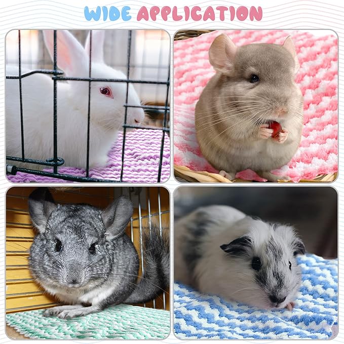 Moukeren 20 Pcs Guinea Pig Fleece Bedding Blankets Bulk Washable Small Animal Fleece Cage Liners Pet Wash Cloth Sleeping Mat Cover for Hamster Chinchilla Rabbit Hedgehog (16 x 24 Inch,Multicolor)