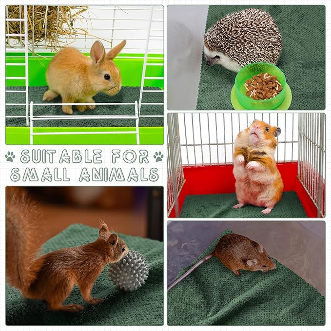 10 Pcs Guinea Pig Cage Liners Washable Rat Bedding for Guinea Pigs Controlling Absorbent Waterproof Pee Pads Blanket for Rabbits Hamster Small Animals Chinchilla(12 x 12 Inch,Dark Green)