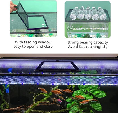 Magnetic Fish Tank Cover Net Aquarium Lid Mesh Top Hood Cut to Any Size Ventilation Transparency Anti-Jumping Aquarium Cover with Feeding Window(39"X19")