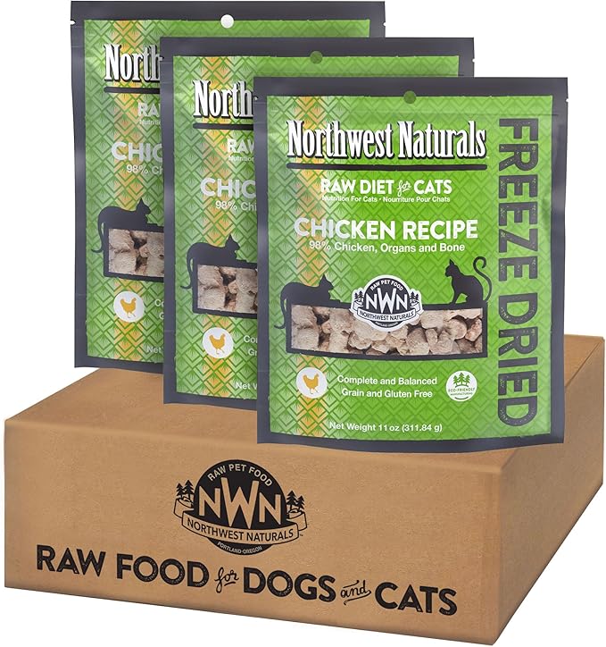 Northwest Naturals Freeze-Dried Chicken Cat Food - Bite-Sized Nibbles - Healthy, Limited, Human Grade Ingredients, All Natural, Proudly Made in USA, 11 Oz (Pack of 3)