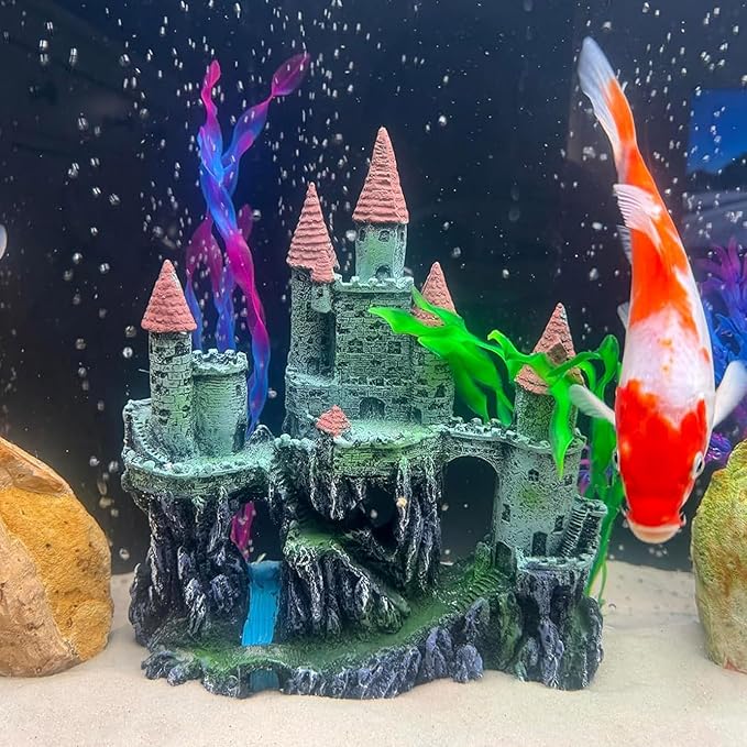 PINVNBY Aquarium Resin Castle Decoration Fish Tank Driftwood Castle Cave Hideouts House Plants Supplies Accessories(Red)
