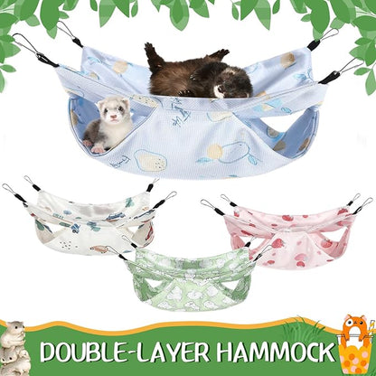 Nuogo 4 Pcs Rat Hammock for Cage Small Animal Hanging Ferret Hammocks for Rat Accessories Double Layer Ferret Bed for Guinea Pig Squirrel Chinchilla Playing and Sleeping (Summer)
