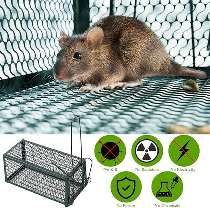 Qualirey 4 Pcs Humane Rat Trap Chipmunk Rodent Mouse Squirrel Trap Small Live Animal Mouse Voles Hamsters Live Cage Rat Cage for Mice Easy to Catch and Release (Green)