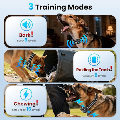 2 in 1 Dog Shock & Bark Collar - 4500FT Remote Collar with Voiceprint Recognition, Beep/Vibration/Shock Modes, 8 Sensitivity Levels, IP67 Waterproof, Portable Training Collar for 5-120lbs Dogs